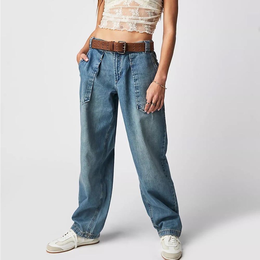Free People We The Free Maeve Low Slung Oversized Trouser Jean Stardust Large